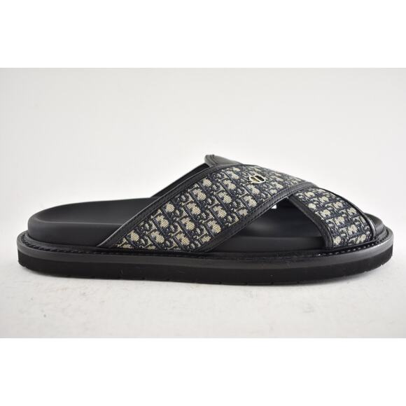 Dior Mens Aqua Sandal Beige Black Blue Oblique Jacquard Logo Slide Slip On 42 9 - Picture 2 of 16